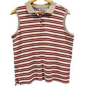 VTG 90s Basic Editions Striped Sleeveless Polo Knit Tank Top Red White, Size M